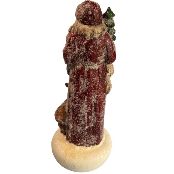 Vintage Santa Claus Figurine With Tree & Reindeer Glitter Finish 13" Tall Holida - Picture 6 of 8